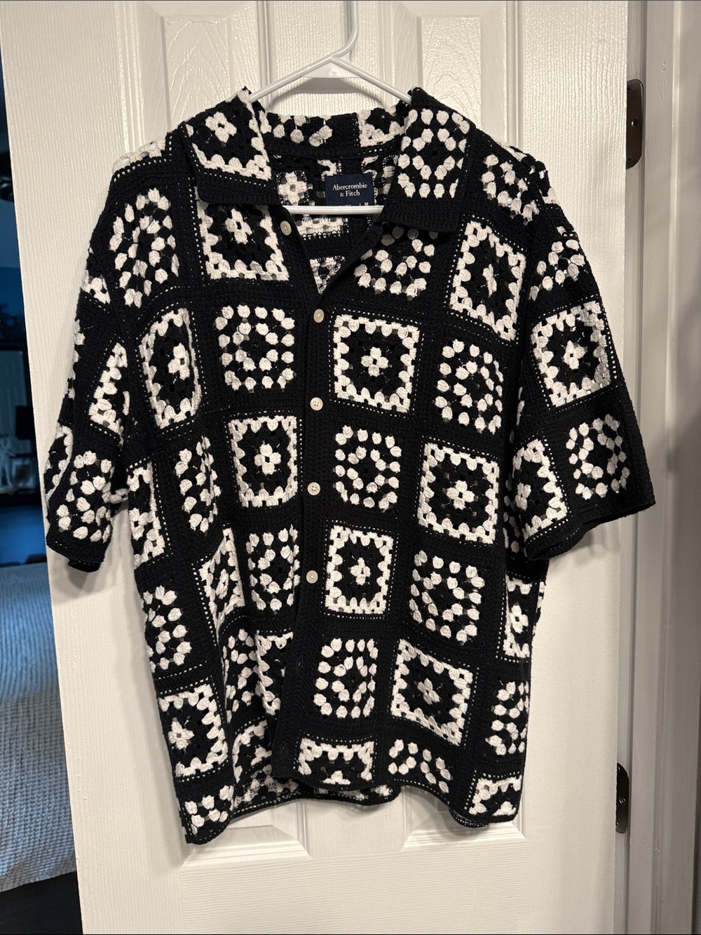Abercrombie & Fitch Black and White Crochet Patchwork Shirt